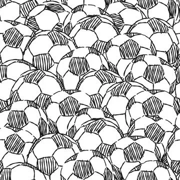 A lot of Soccer balls scribbled. Background is fill over with balls. Seamless Stock Illustration