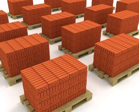 Lot of stacks of orange bricks with pallets isolat Lot of stacks of orange... Stock Photos