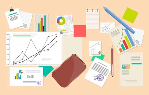 Lot of Statistic and Analytics Data, Vector Poster Stock Illustration