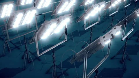 A lot of Studio Lights With Stand in a row 4k Stock Footage 150402291