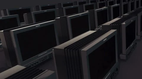 A lot of studio video camera monitors in a row 4k Stock Footage 150401942