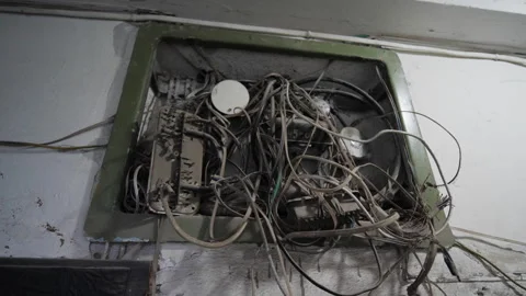 A Lot Of Tangled Electrical Wires On The Wall Stock Footage 271628286