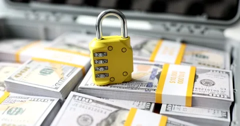 Lot of US dollar closed combination lock Stock Footage 230087977