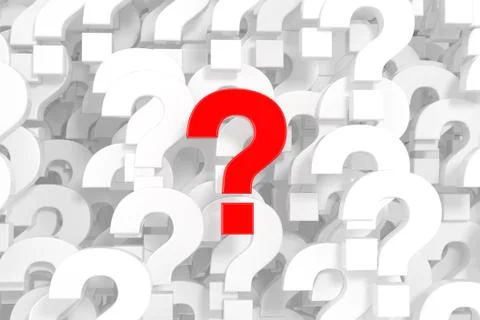 A Lot of White Question Marks as Background with One Red. 3d Rendering Illustrazione stock