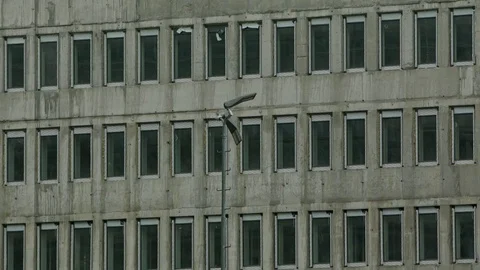 A lot of windows in a future office building under construction, medium shot Stock Footage 82447935
