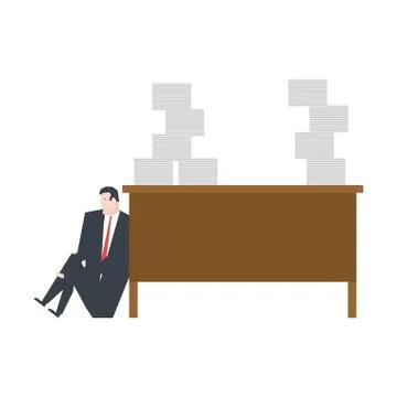 Lot of work. manager is crying under table. big pile of papers. Sad businessm Stock Illustration