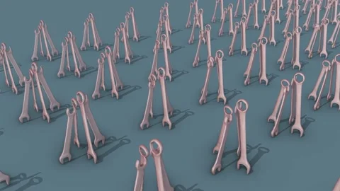A lot of wrenchs in a row Stock Footage 154846878