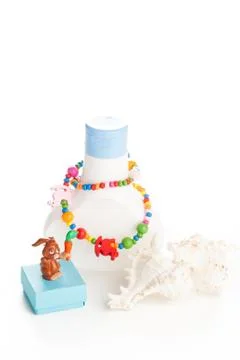 Lotion bottle with seashells Foto stock
