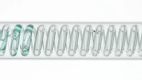 Lotion flowing through horizontal coil condenser formulation Stock Footage 337105206