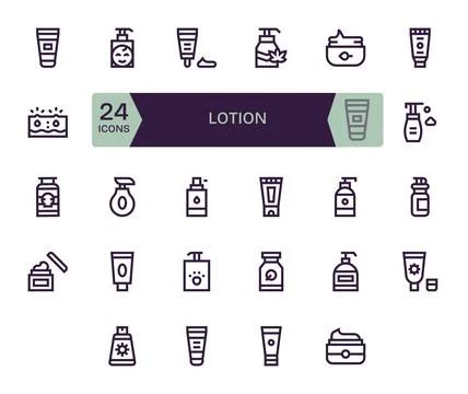 Lotion Vector Graphics Pack including 24 Bold Line Retina Ready Grid Fitted.. Stock Illustration