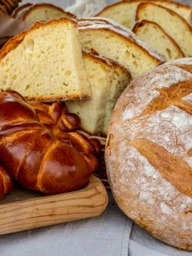 Lots of baking cakes fresh bread background cooking vertical pattern Stock Photos