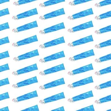 Lots of blue tubes of toothpaste with squeezed out white blue and red toothpaste Stock Photos