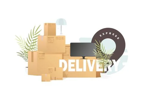 Lots of boxes and stuff. The concept of moving and delivery. Vector illustrat Illustrazione stock