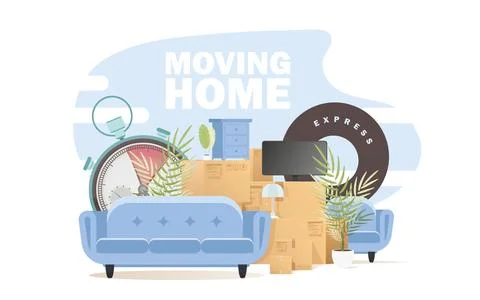 Lots of boxes and stuff. Moving house concept. Cartoon style. vector illustra Illustrazione stock