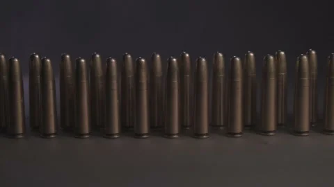 Lots of bullets. Cartridge Rows Stock Footage 199082681