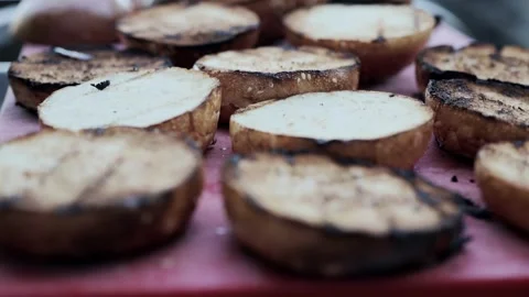 Lots of burger buns on the table, close-up, slow mo Stock Footage 315509122