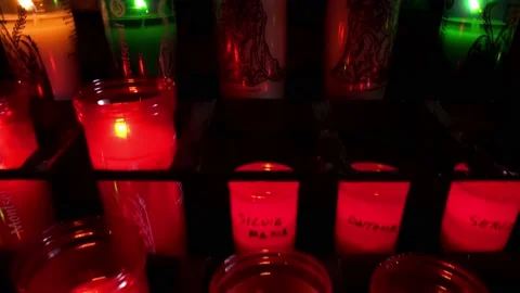 Lots of burning candles in Montserrat Stock Footage 172391758