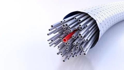 Lots of cables with on cable in red, 3d rendering Stock Illustration