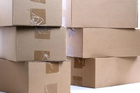 Lots of cardboard boxes on the table Stock Photos