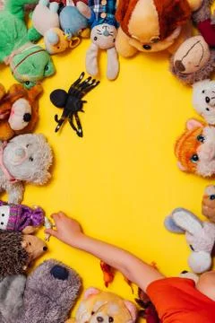 Lots of children's soft toy for developing games as a background Stock Photos