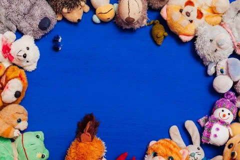 Lots of children's soft toy for developing games as a background Stock Photos