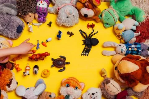Lots of children's soft toy for developing games as a background Stock Photos
