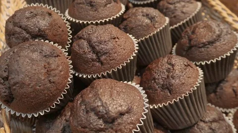 Lots of chocolate muffins close up. Stock Footage 265026660