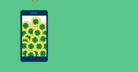 Lots of clovers falling into a smartphone Stock Footage 118090879