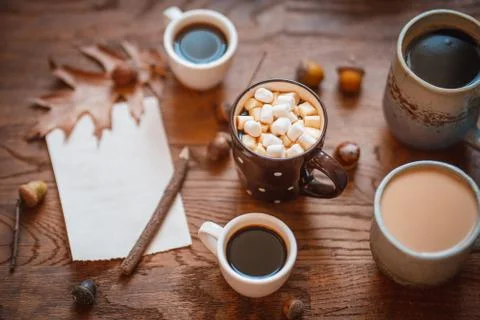 Lots of coffee in different cups - coffee time Stock Photos