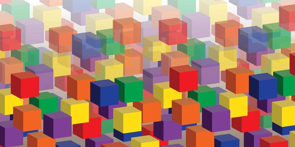 Lots of Colorful Abstract 3D Solid and Transparent Cubes Pattern, Wide Scal.. イラスト素材