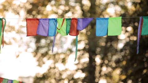 Lots of colorful flags fluttering in the wind Stock Footage 75073659