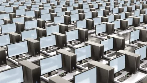 Lots of computers. Virtual cyber warfare attack. Stock Photos