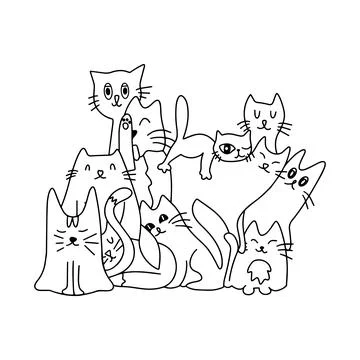 Lots of cute cats. Background from cats. Coloring. Vector illustration. Cute Stock Illustration
