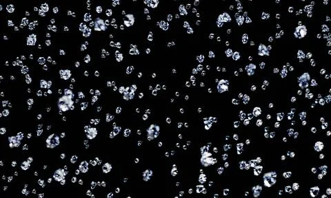 Lots of diamonds of various sizes falling from above with a black background  Stock Illustration