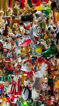 Lots of different Christmas tree decorations. Hanging Christmas tree decora.. Stock Photos