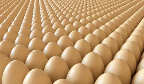 Lots of eggs in a crate. Brown chicken egg background. Easter eggs. 3D render Stock Illustration