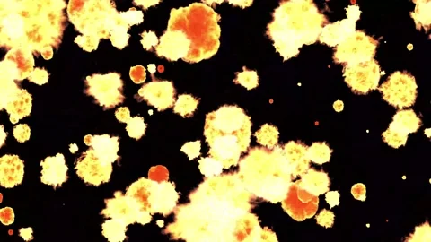Lots of fiery explosions on a black background for a powerful splash screen. Stock Footage 236777443