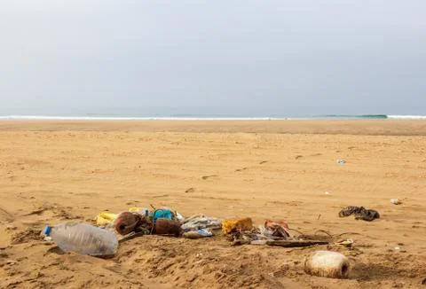 Lots of Garbage on the Beach Stock Photos