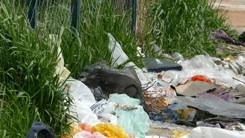 Lots of garbage in the street Stock Footage 88184095