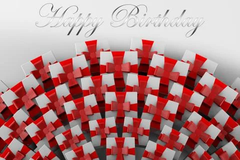 Lots of gift boxes with a red ribbon. Birthday. Stock Illustration
