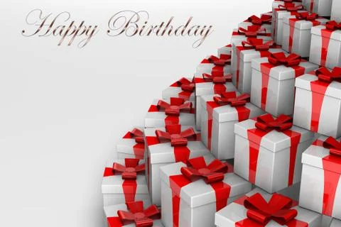 Lots of gift boxes with a red ribbon. Birthday. Stock Illustration