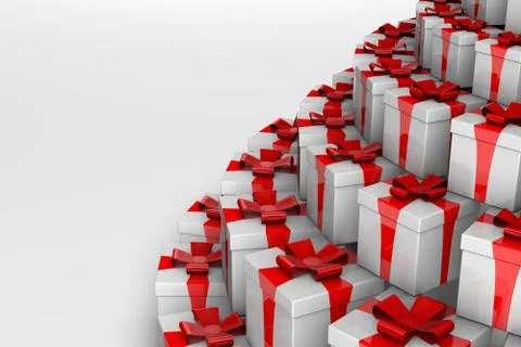 Lots of gift boxes with a red ribbon. Birthday. Stock Illustration