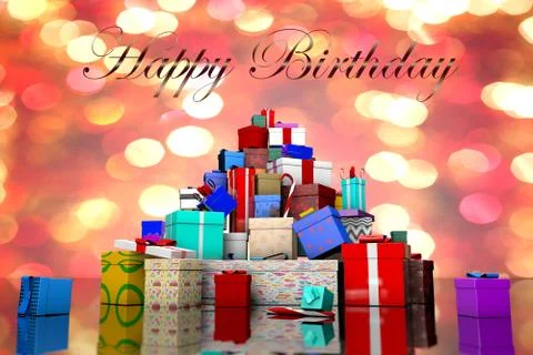 Lots of gift boxes with a red ribbon. Birthday. Stock Illustration