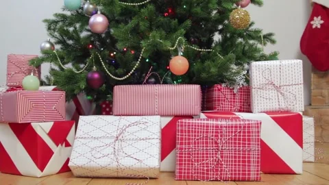 Lots of gift boxes under the Christmas tree. Stock Footage 159151166