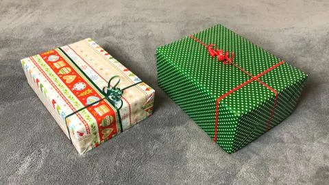 Lots of Gift boxes on white background. Presents in craft and colored paper d 스톡 사진