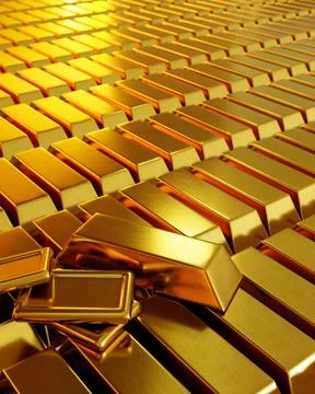 Lots of gold bars are arranged and arranged in a row. Conveys business line.. Stock Illustration