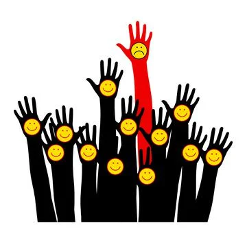 Lots of hands with smiling faces on their palms Stock Illustration