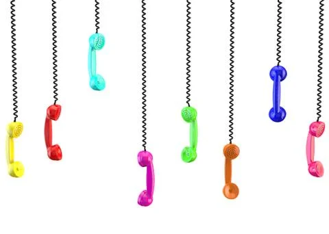 Lots of handsets with black wire. White isolated background Stock Illustration