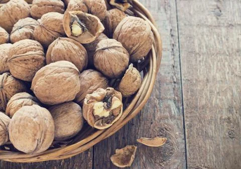 Lots of healthy walnuts in shells Stock Photos