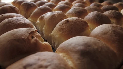 Lots of hot fresh bread, close-up Stock Footage 116270004